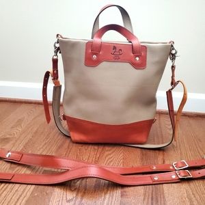 Two tone hand crafted Italian leather tote/satchel/backpack
